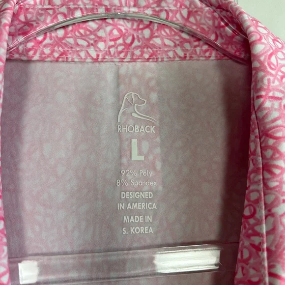 Rhoback women size L short sleeve polo shirt pink ribbon preppy golf tennis - Picture 10 of 12